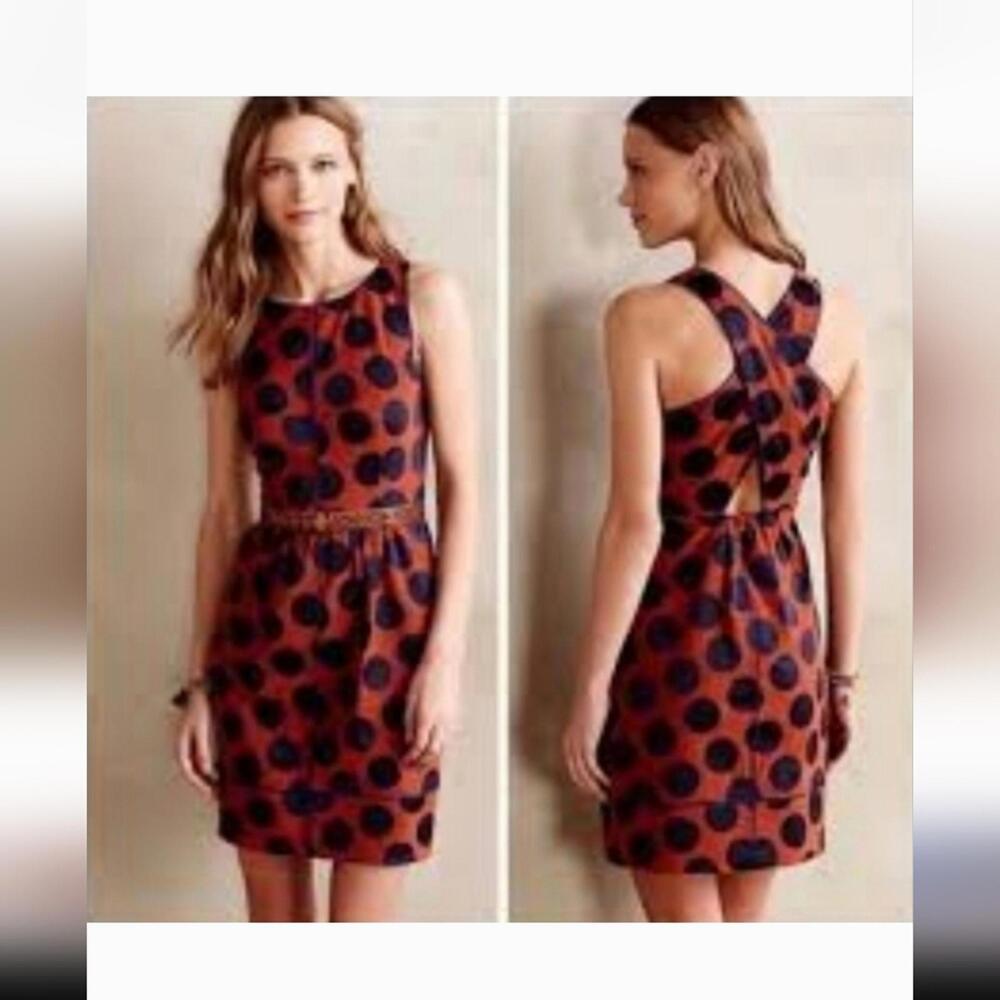 Maeve Rust and Navy Polka Dot Sleeveless Midi Dress